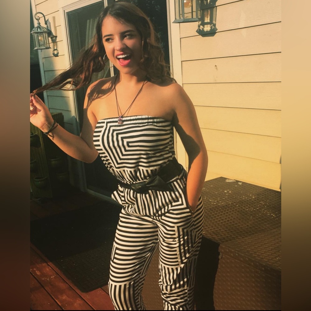 Super fun black and white strapless jumpsuit